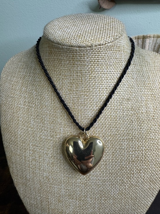 Pilgrim Jewelry - Pilgrim Gold Tone Puffy Heart Pendant on Black Twisted Cord